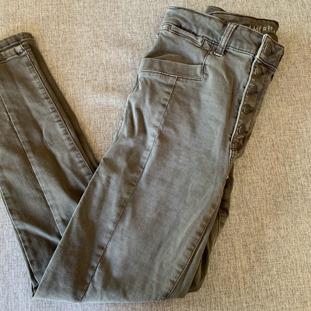 American Eagle Button Fly Grey Stretch - image 3